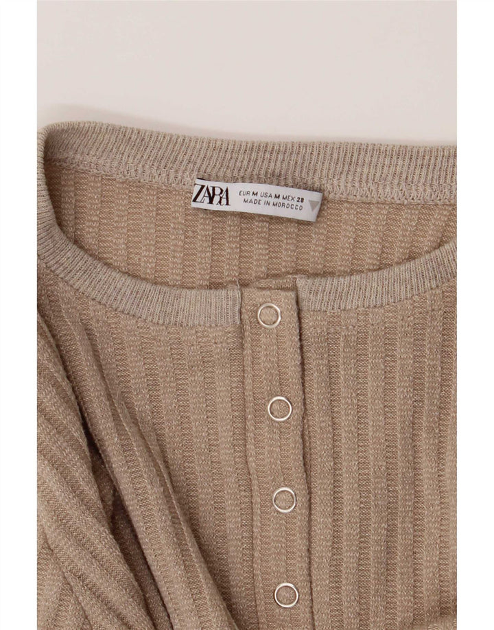 Zara langærmet bodysuit til kvinder UK 12 Medium Beige Flecked