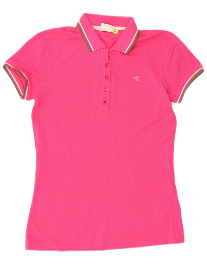Diadora Dame Polo Shirt UK 12 Medium Pink Bomuld