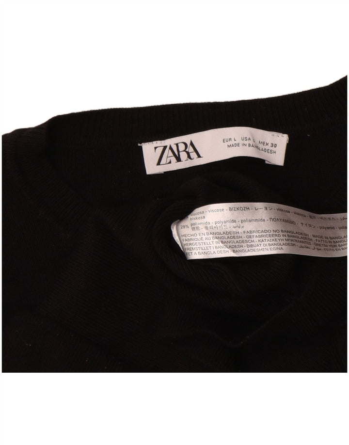 Zara Womens Crop Top Langærmet UK 14 Large Black Viscose