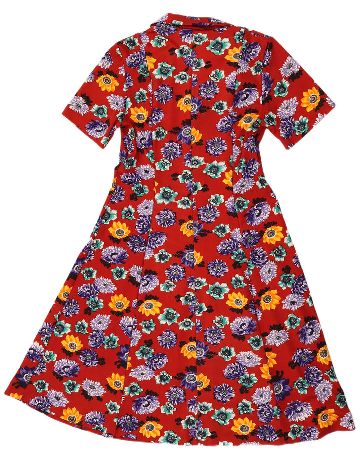 Vintage Dame A-Line Kjole UK 14 Medium Red Floral