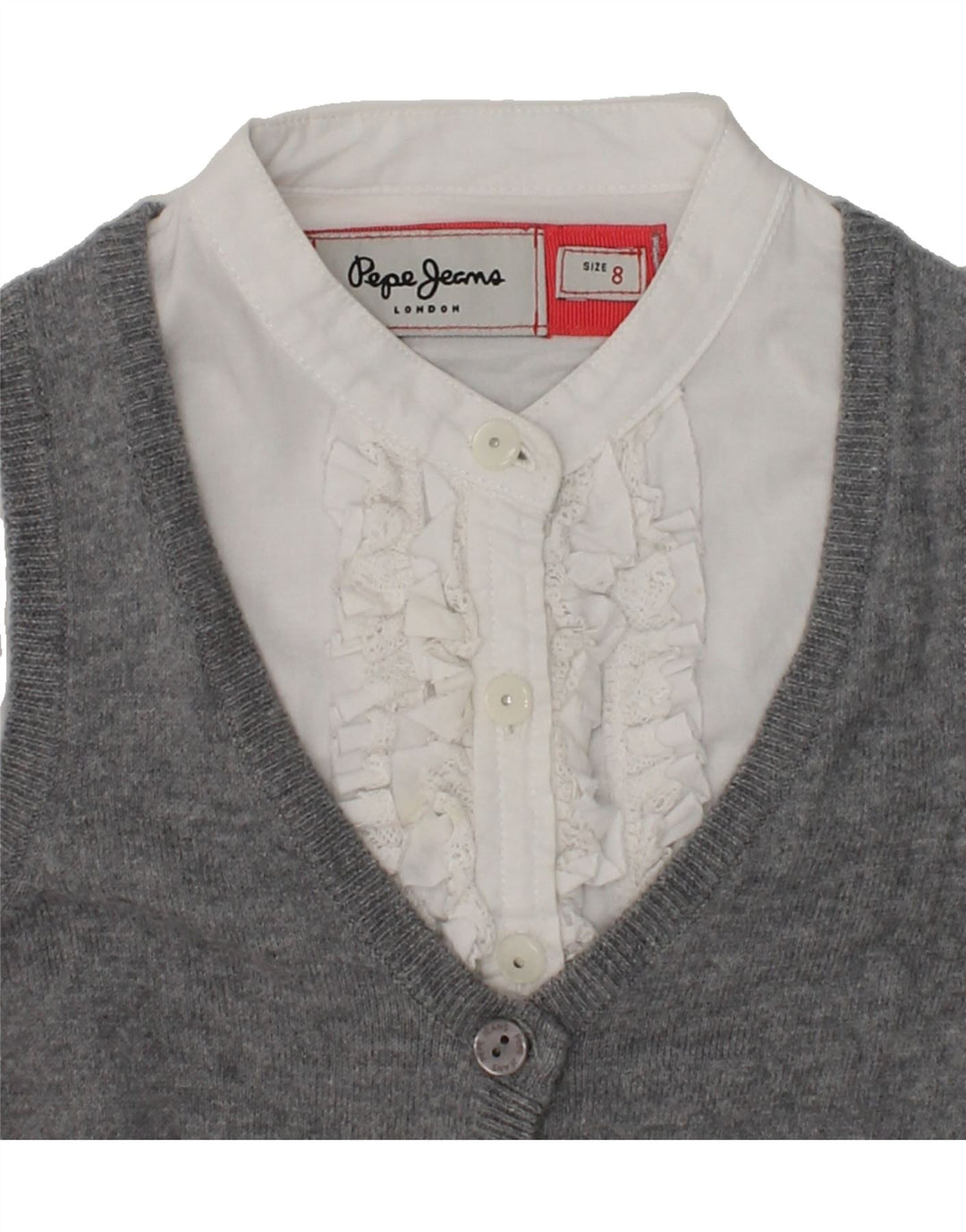 PEPE JEANS Girls 2 In 1 Cardigan Sweater 7-8 Years Grey Colourblock Cotton | Vintage PEPE Jeans | Thrift | Second-Hand PEPE Jeans | Used Clothing | Messina Hembry 