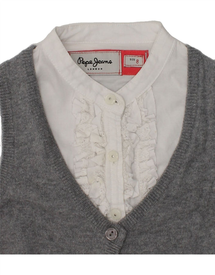 PEPE JEANS Girls 2 In 1 Cardigan Sweater 7-8 Years Grey Colourblock Cotton | Vintage PEPE Jeans | Thrift | Second-Hand PEPE Jeans | Used Clothing | Messina Hembry 