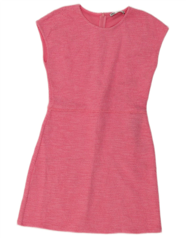 Zara Dame A-Line Kjole UK 10 Small Pink Viscose