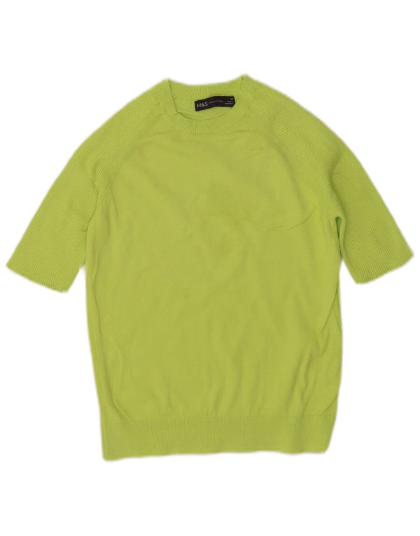 Marks & Spencer Dame Kortærmet Jumper Sweater med rund hals UK 6 XS Grøn