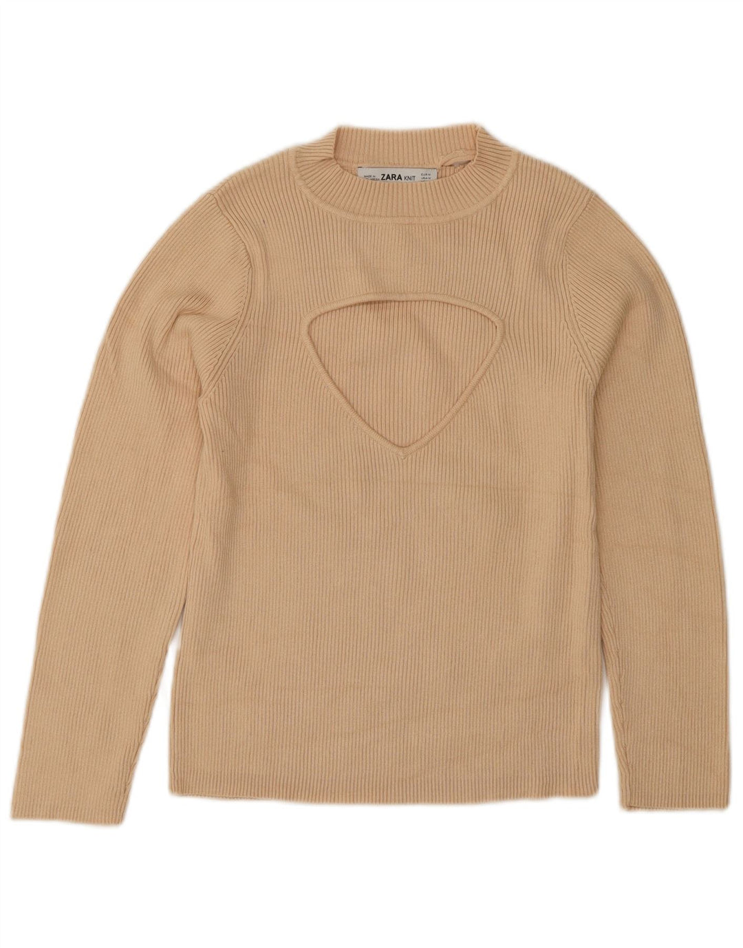 Zara Womens Crop Top 3/4 ærme UK 12 Medium Beige