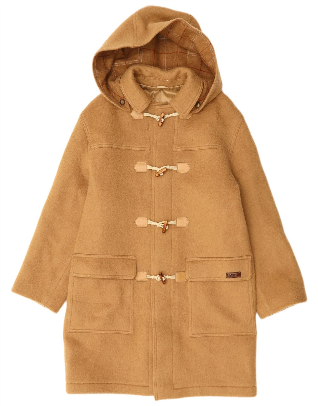 Vintage Herre Hooded Duffel Coat UK 40 Stor Beige Uld