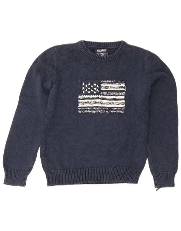 Woolrich Boys Grafisk Boat Neck Jumper Sweater 11-12 år Marineblå USA