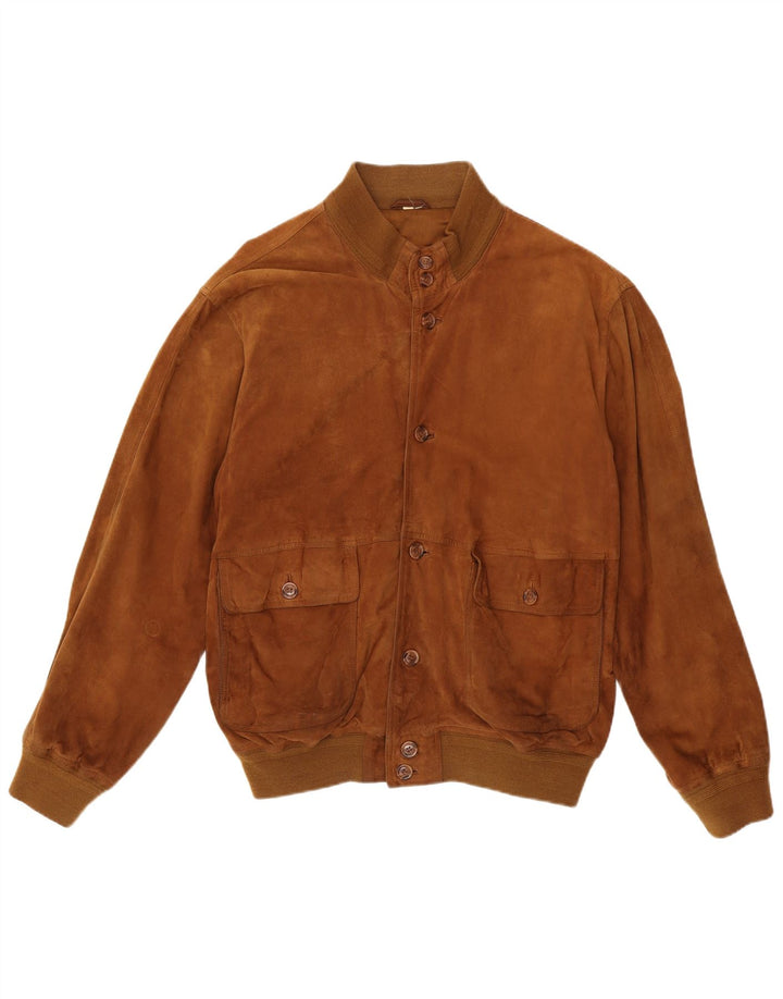 Vintage herre ruskind bomberjakke IT 55 2XL brunt læder