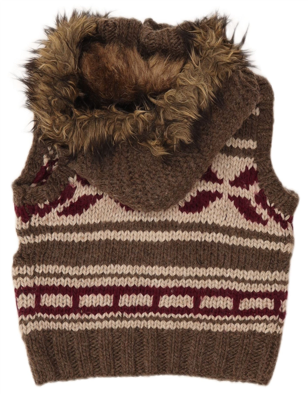 SUPERDRY Dame Hætte Cardigan Sweater UK 10 Lille Brun Geometrisk