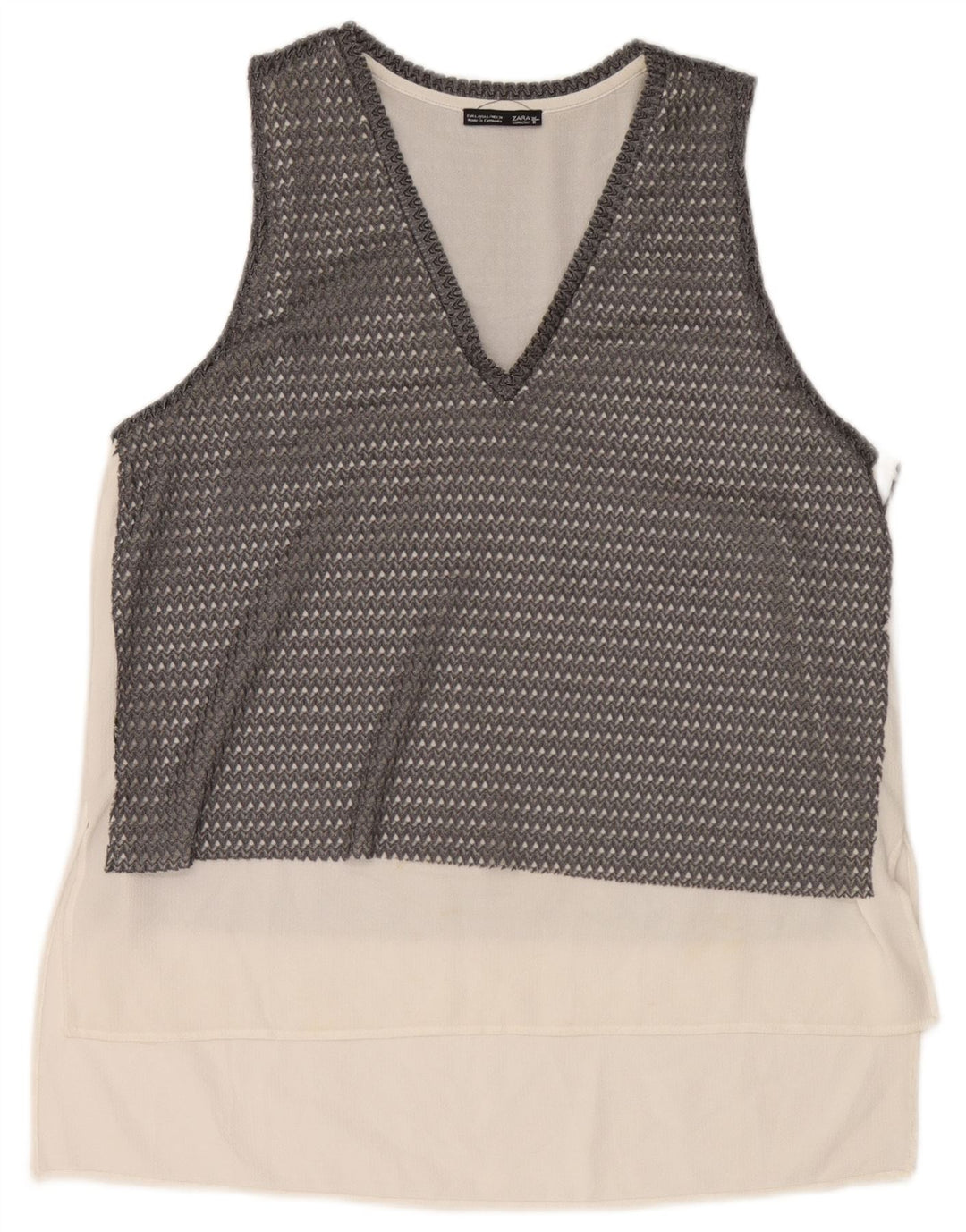 Zara Dame Sleeveless See Through Top UK 16 Large Grey Colourblock