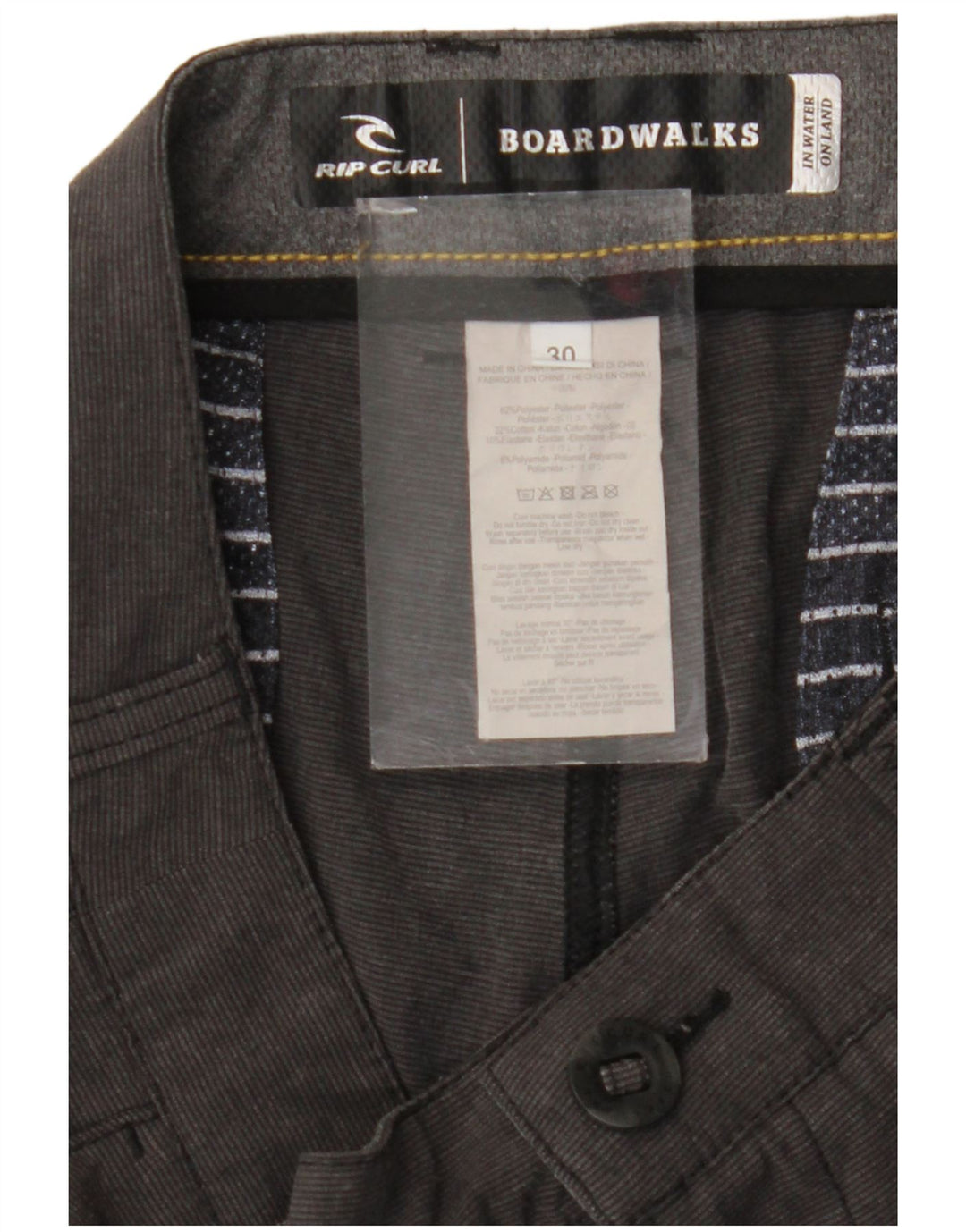 Rip Curl Herre Chino Shorts W30 Medium Grey Pinstripe Polyester