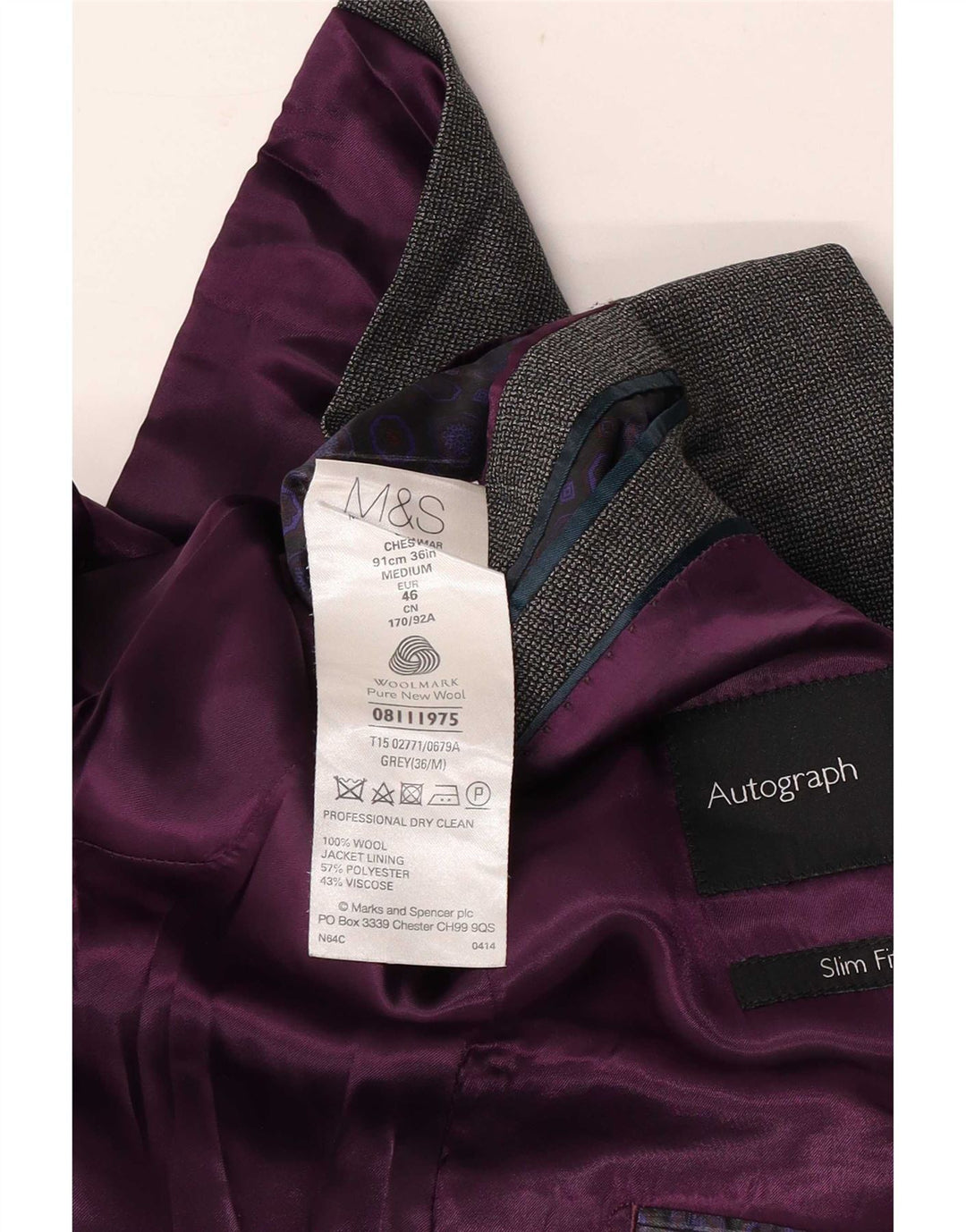 Marks & Spencer Mens Autograph 2 Button Blazer Jacket EU 36 Small Grey