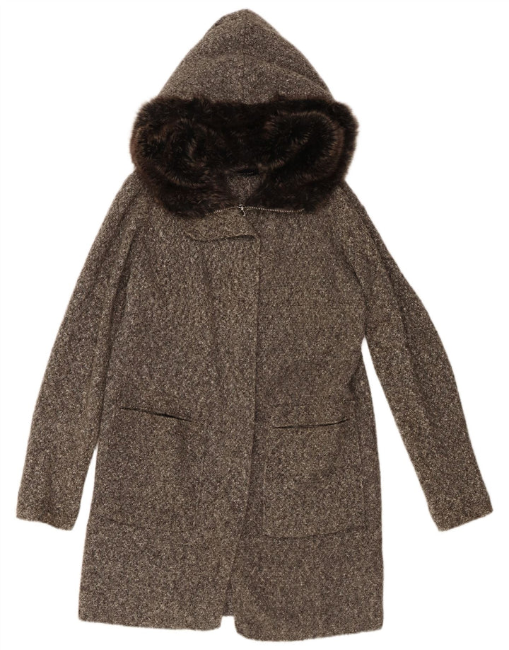 Zara Dame Oversized Hættestrikket Overfrakke UK 10 Små Grå Flecked Acryl
