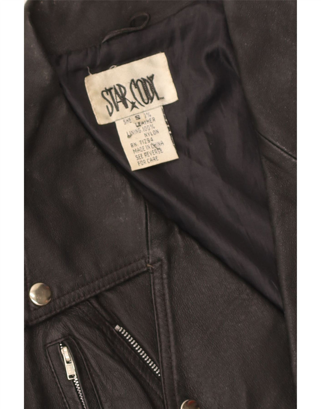Vintage Dame Crop Læder Biker Jacket UK 10 Lille sort læder