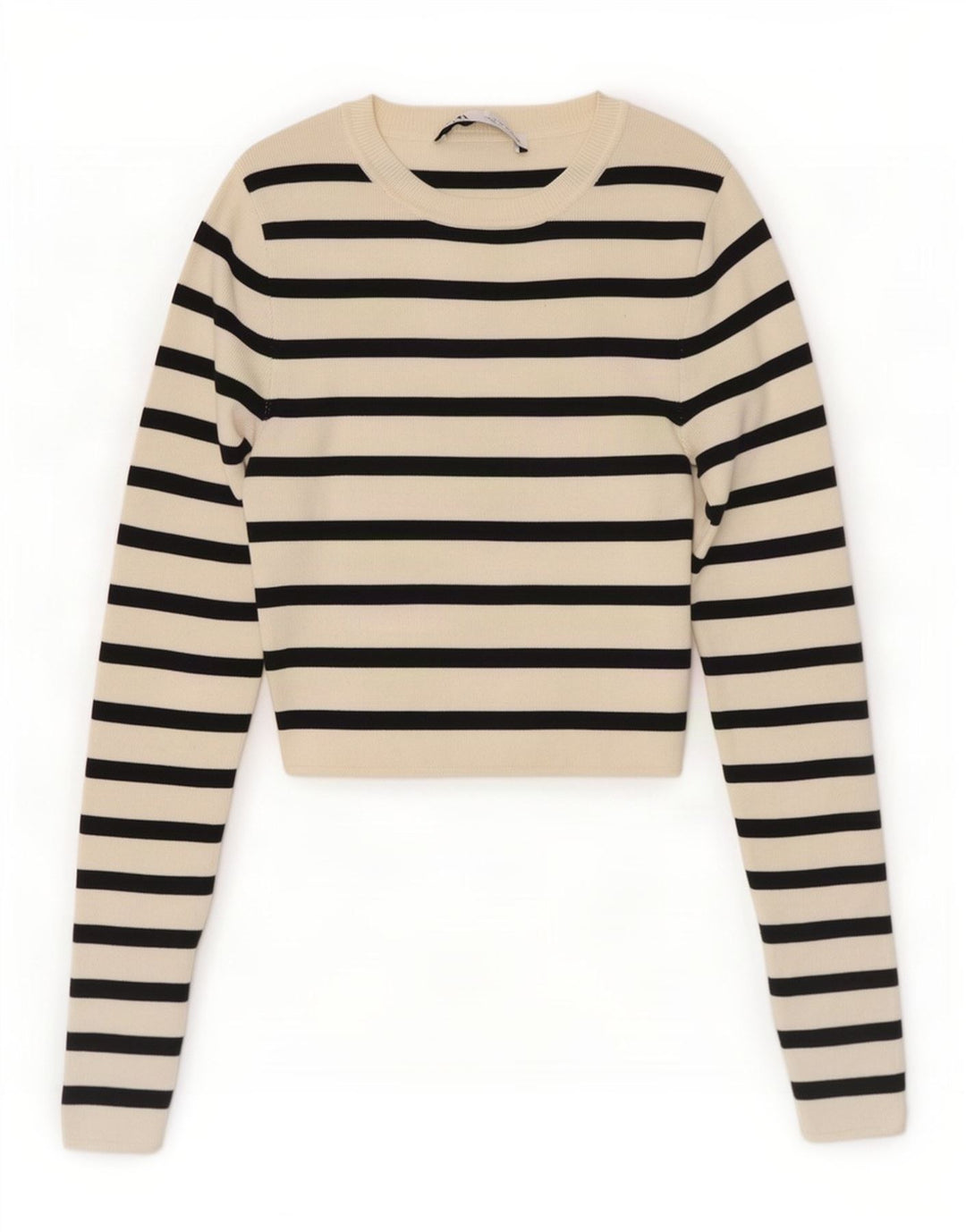 Zara Womens Crop Bluse Top UK 8 Small Off White Stribet Viscose