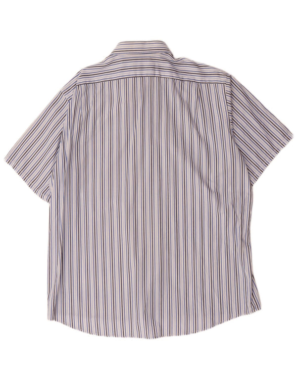 LACOSTE Mens Short Sleeve Shirt Size 44 XL Blue Striped Cotton