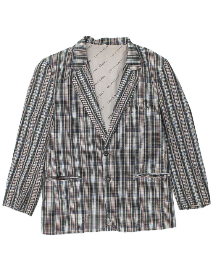 VINTAGE Mens 2 Button Blazer Jacket UK 40 Large Grey Check Cotton