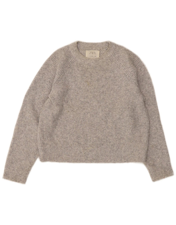 Zara Girls Crop Crew Neck Jumper Sweater 11-12 År Grå Polyester
