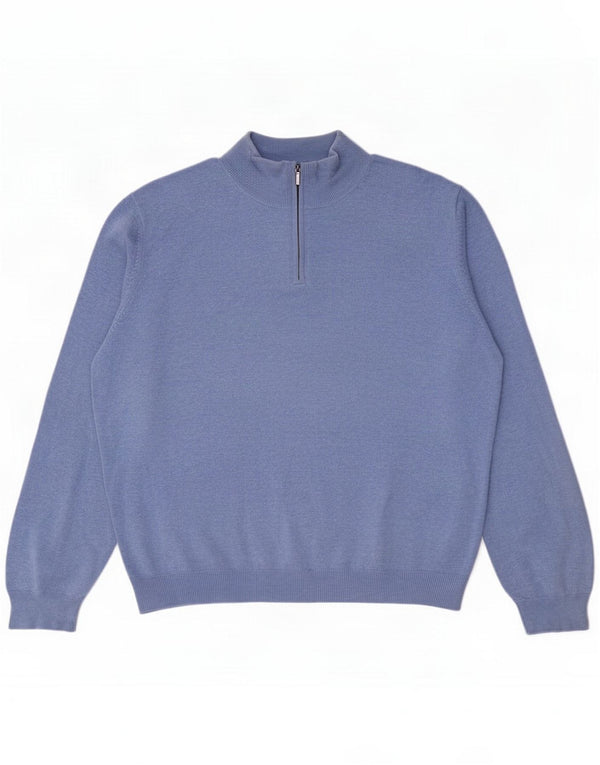 Massimo Dutti Mens Zip Neck Jumper Sweater XL Blue Cotton