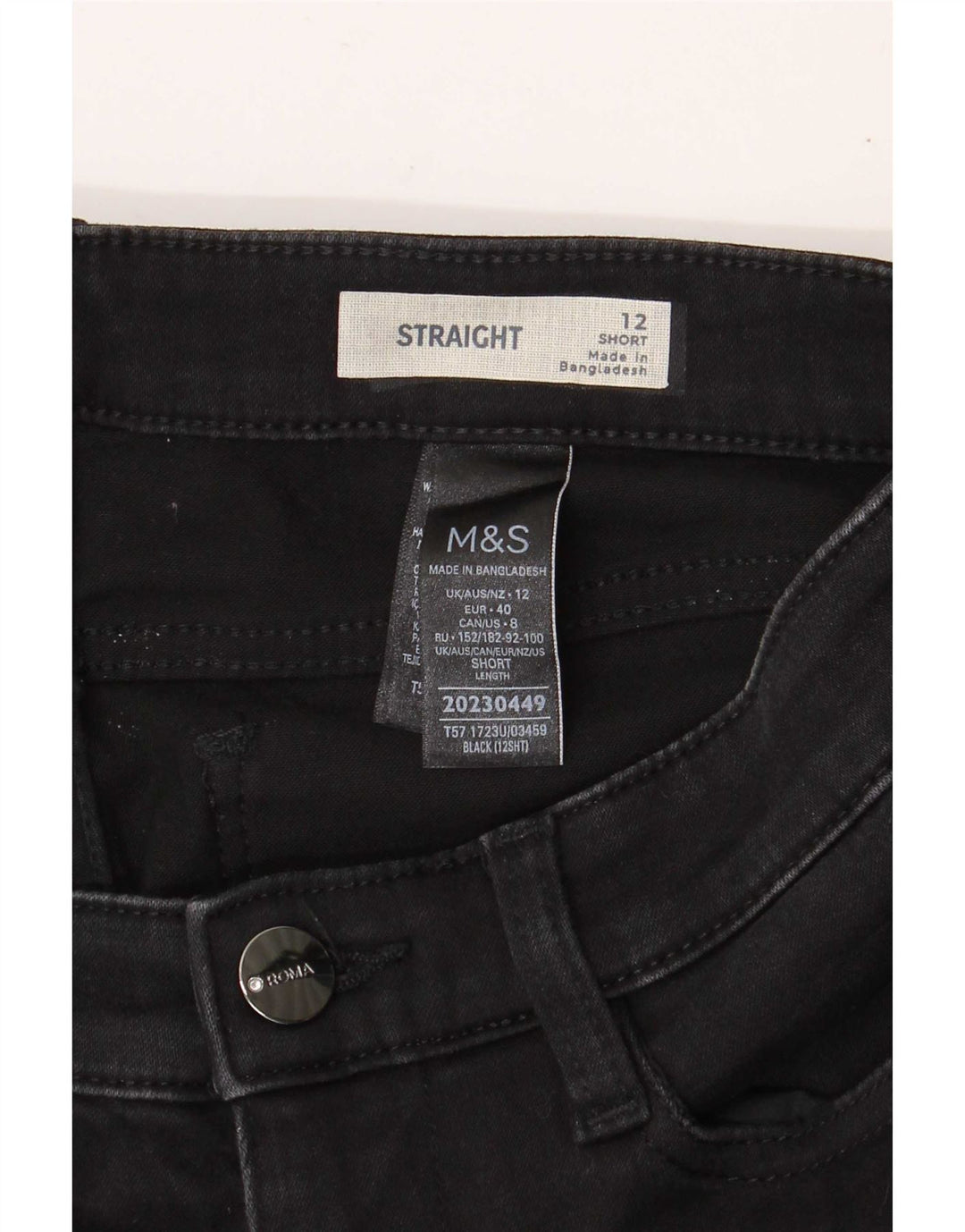Marks & Spencer Kvinder Kort Straight Jeans UK 12 Medium W28 L29 Sort