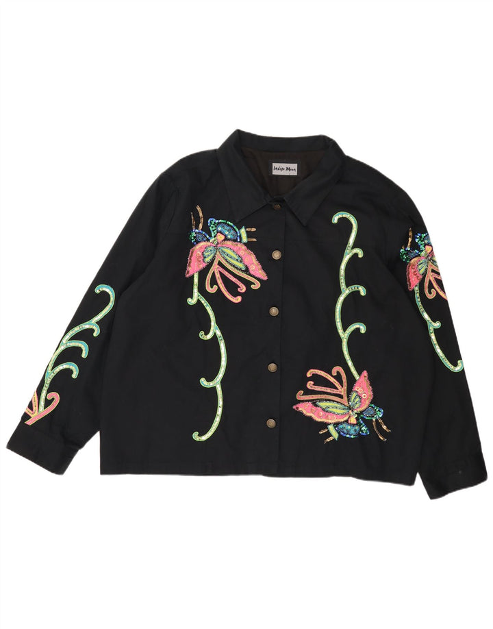 INDIGO MOON Oversized bomberjakke til kvinder UK 22 3XL Sort sommerfugl