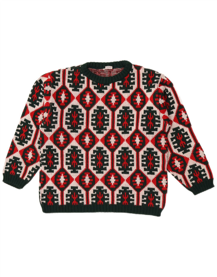 Vintage dame sweater med rund hals IT 48 XL flerfarvet geometrisk