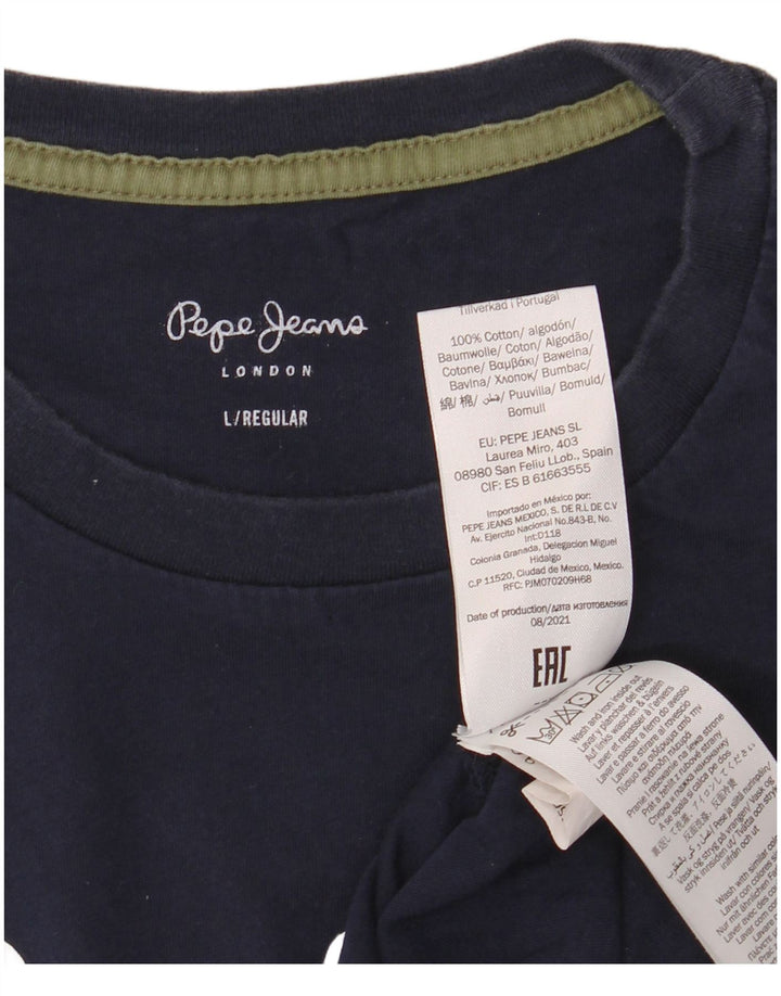 PEPE JEANS Herre Regular Fit grafisk T-shirt Top Stor marineblå bomuld
