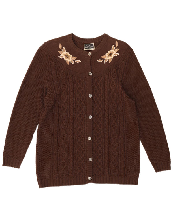 Luisa Spagnoli Dame Cardigan Sweater UK 12 Medium Brun Blomsteruld