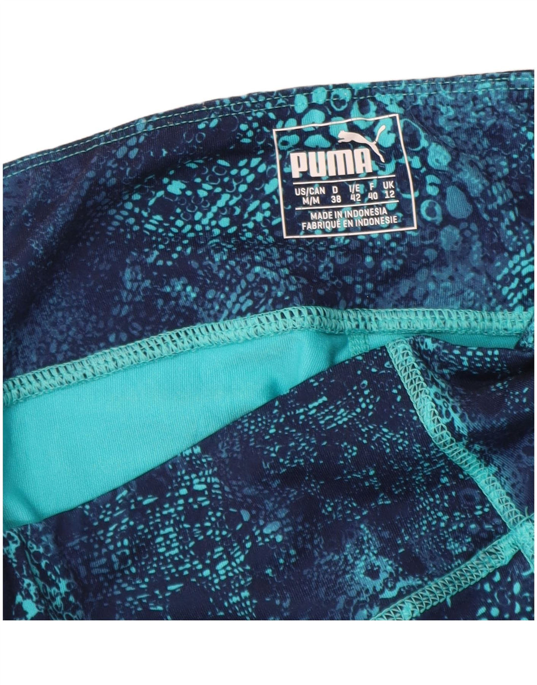PUMA kvinders abstrakt mønster Capri Leggings UK 12 Medium Blue Polyester