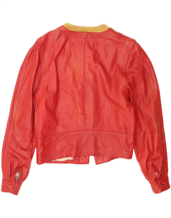 Marcos Dame Crop Læderjakke IT 44 Medium Rød Colourblock Læder
