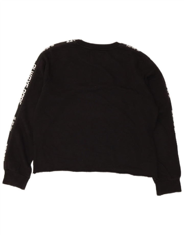 PYREX Womens Crop Graphic Sweatshirt Jumper UK 16 Stor sort bomuld