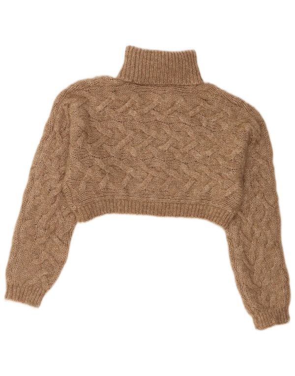 Zara Girls Crop Roll Neck Jumper Sweater 11-12 År Brun Polyester
