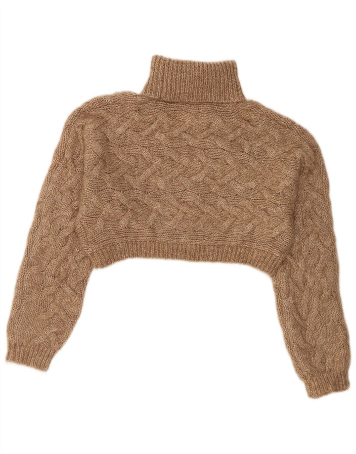 Zara Girls Crop Roll Neck Jumper Sweater 11-12 År Brun Polyester