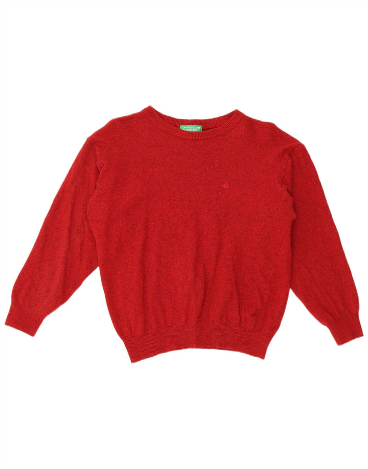 BENETTON Dame Crop Crew Neck sweater UK 14 Medium Red Wool