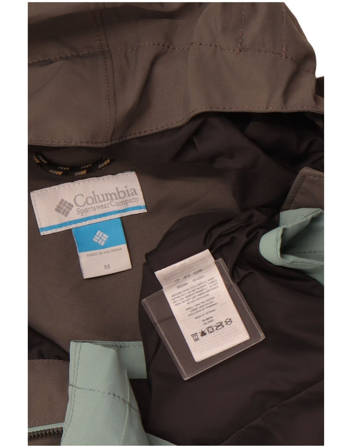 COLUMBIA Regnfrakke med hætte til kvinder UK 14 Medium Green Colourblock Polyester