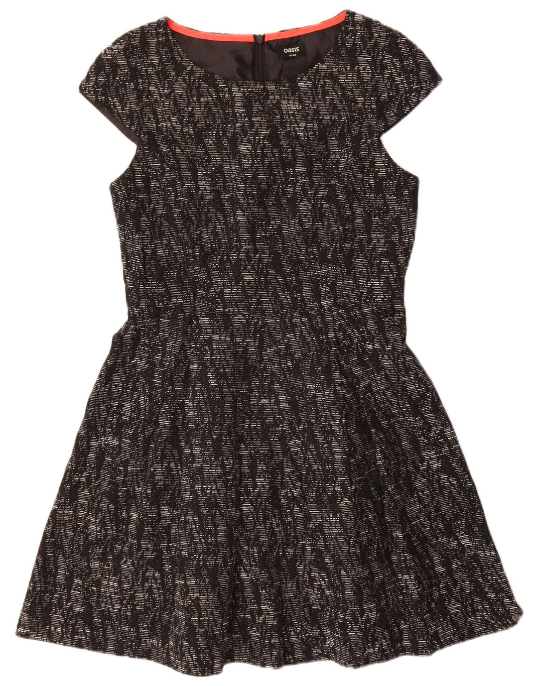 Oasis Dame A-Line Kjole UK 14 Medium Sort Flecked Viscose