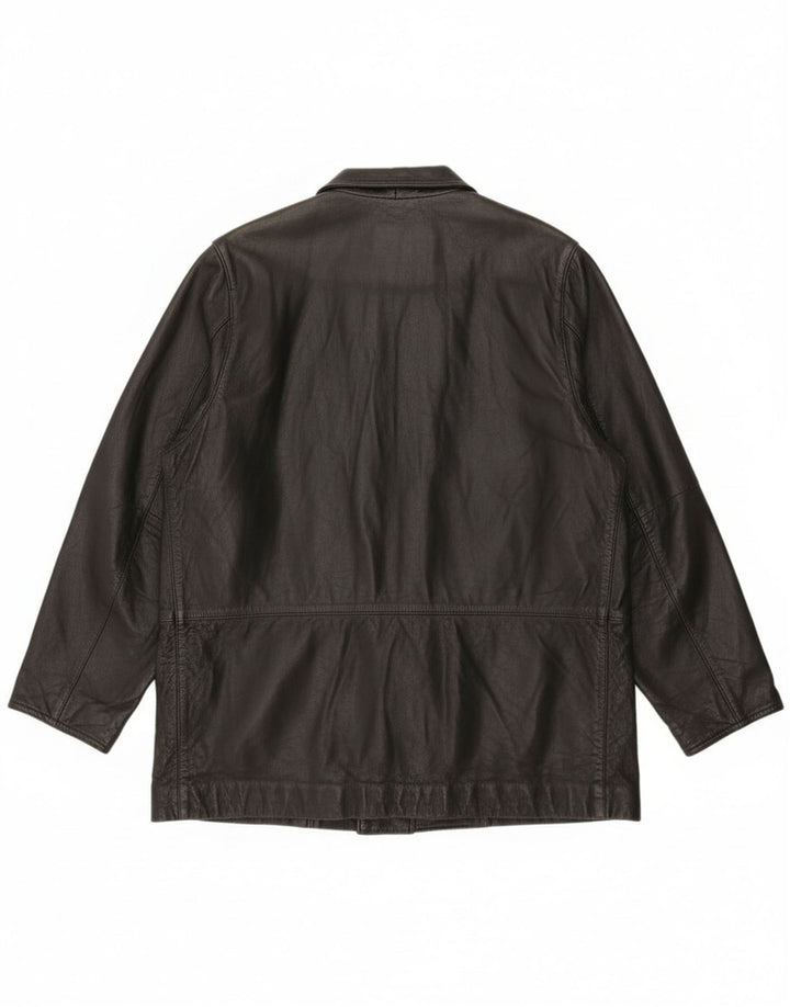 Vintage Dame Loose Fit Læderjakke EU 46 XL Sort Læder