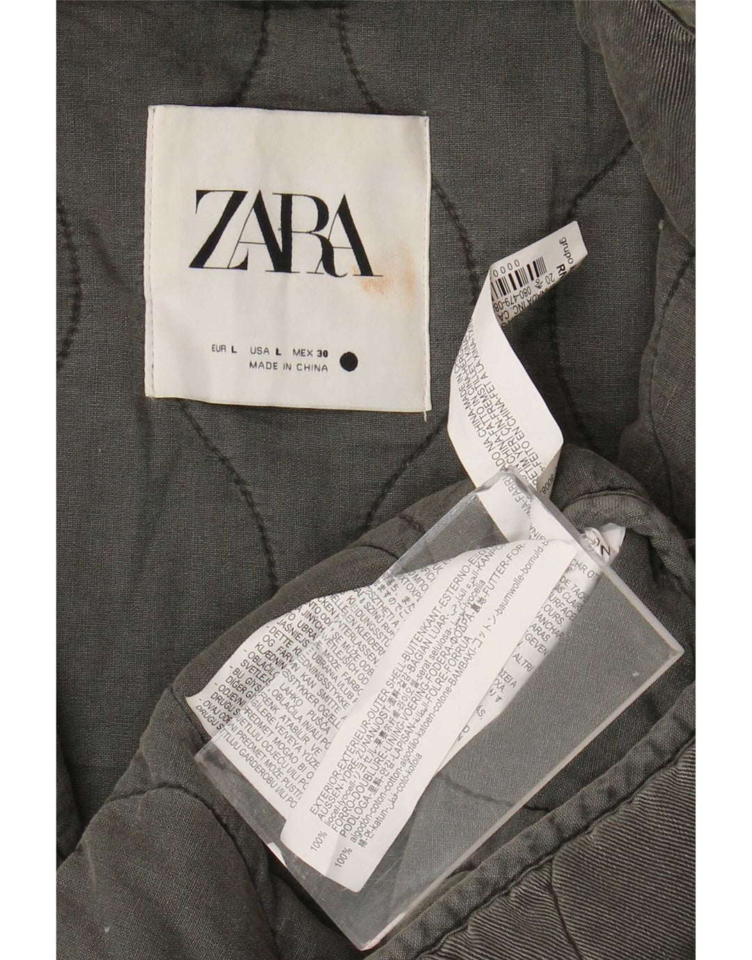 Zara Dame Oversized Quiltet Jakke UK 16 Large Grå Lyocell