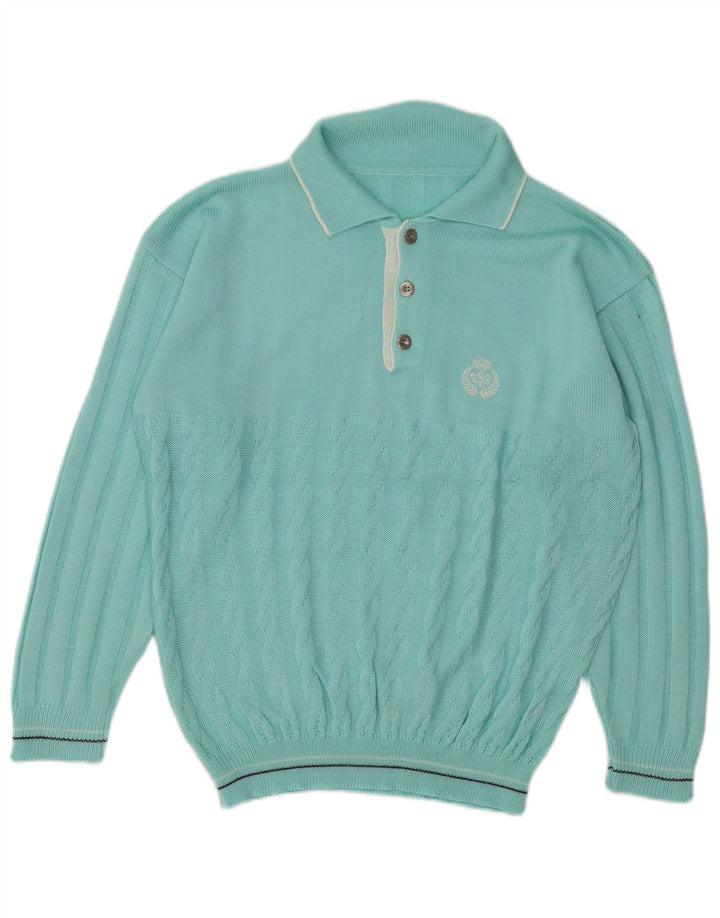 Vintage herre polo hals sweater medium turkis