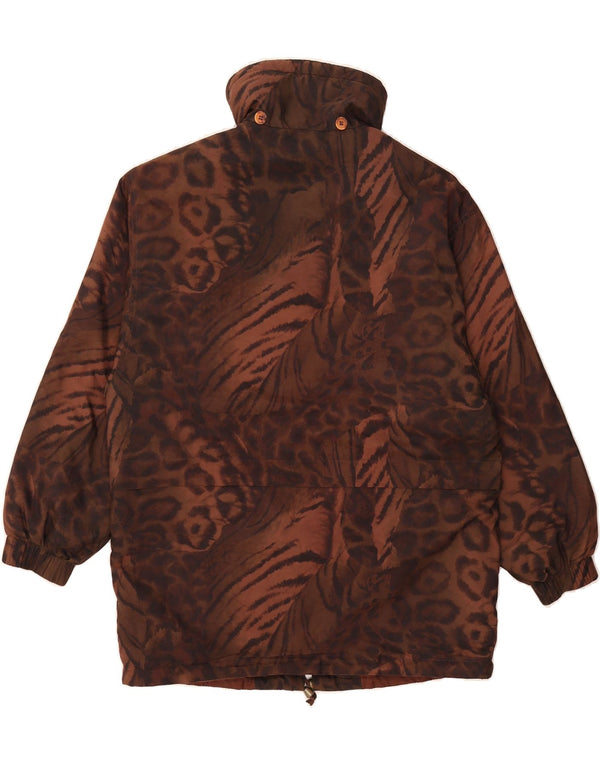 VINTAGE Dame Oversized Windbreaker Coat UK 6 XS Brown Animal Print
