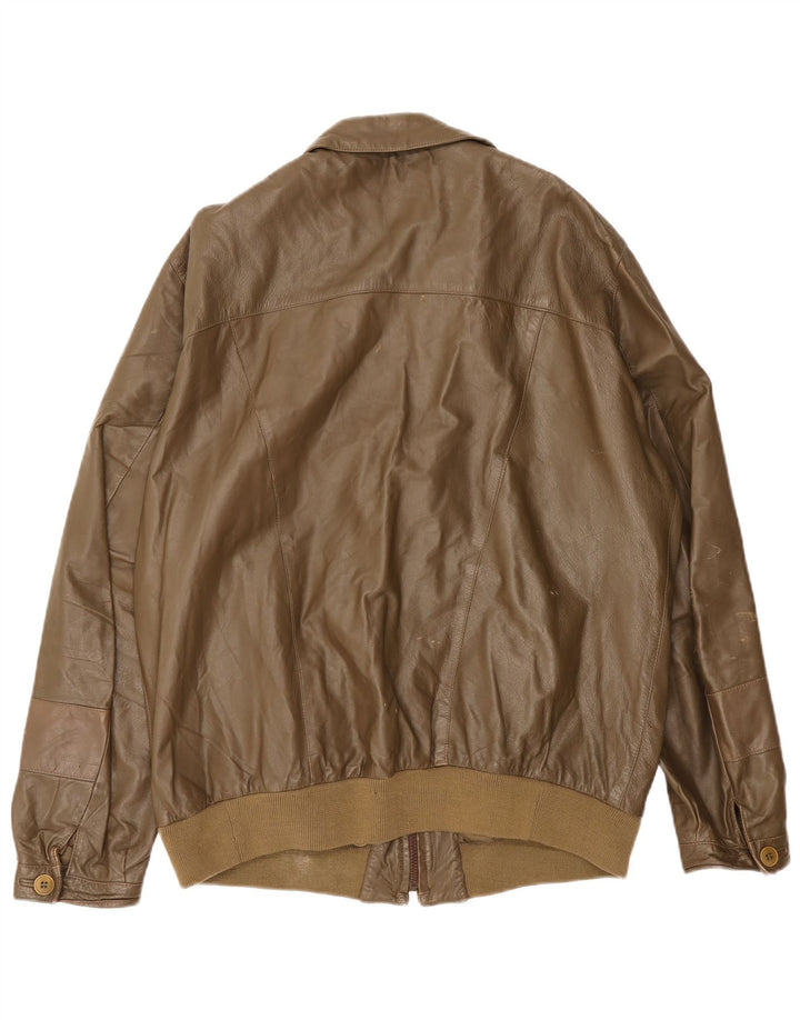 Vintage Herre Læderjakke UK 38 Medium Khaki Læder