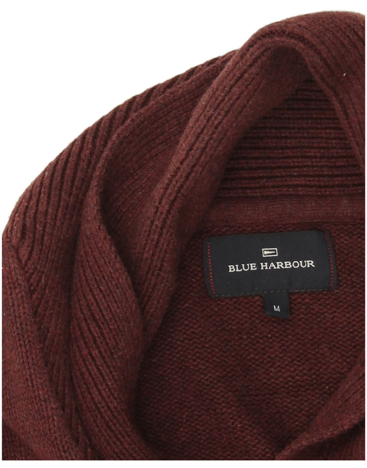 Marks & Spencer Herre Blue Harbor Shawl Neck Jumper Sweater Medium Burgundy