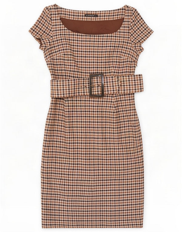 Calliope Womens Sheath Dress UK 14 Large Beige Houndstooth Wool