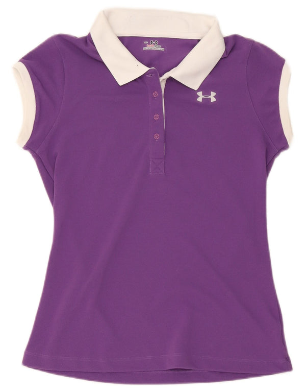 Under Armour Dame Heat Gear Polo Shirt UK 12 Medium Purple Colourblock