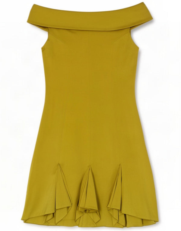 Karen Millen Dame Off Shoulder Dress UK 8 Small Green Silk