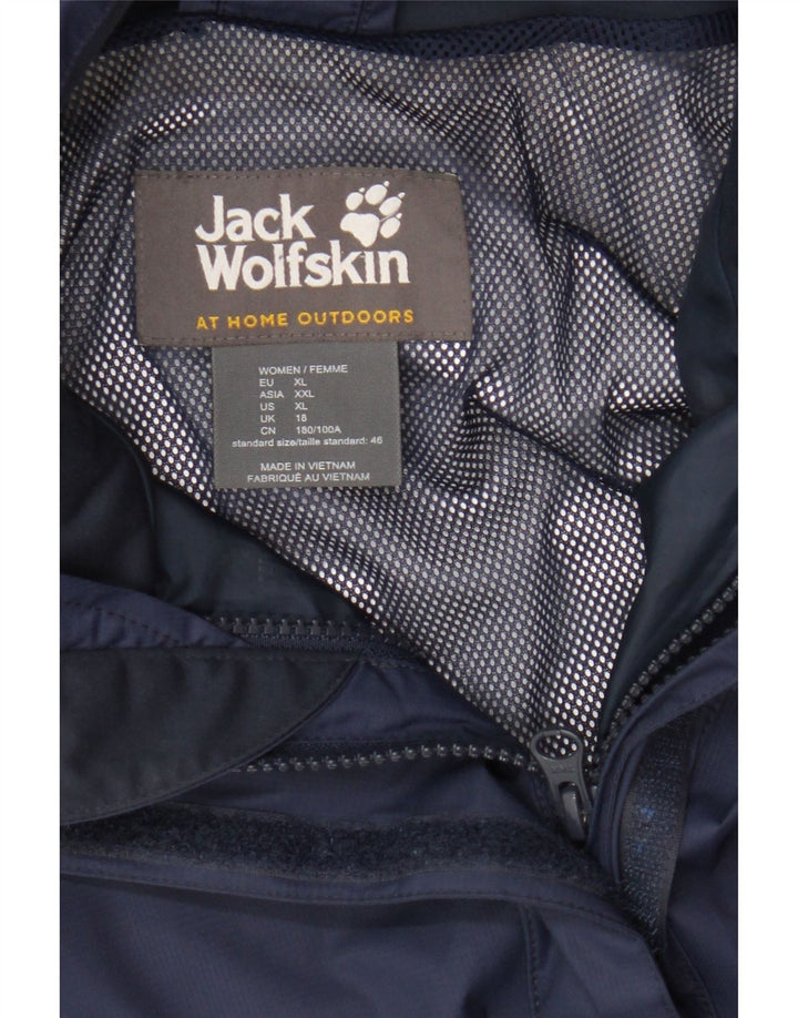 Jack Wolfskin Dame Hætte Regnjakke UK 18 XL Navy Blue Polyamide