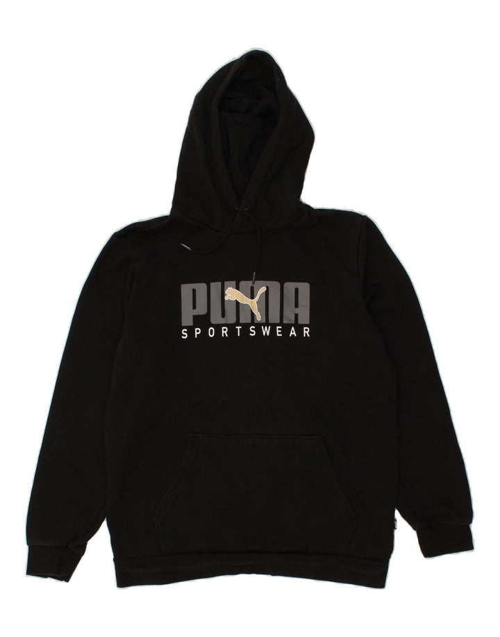 PUMA Mens Graphic Hoodie Jumper Medium Black Cotton Vintage Puma and Second-Hand Puma from Messina Hembry 