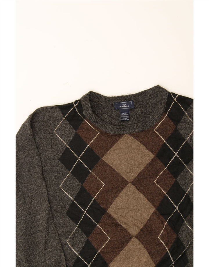 DOCKERS Herre sweater med rund hals 2XL grå argyle/diamant akryl
