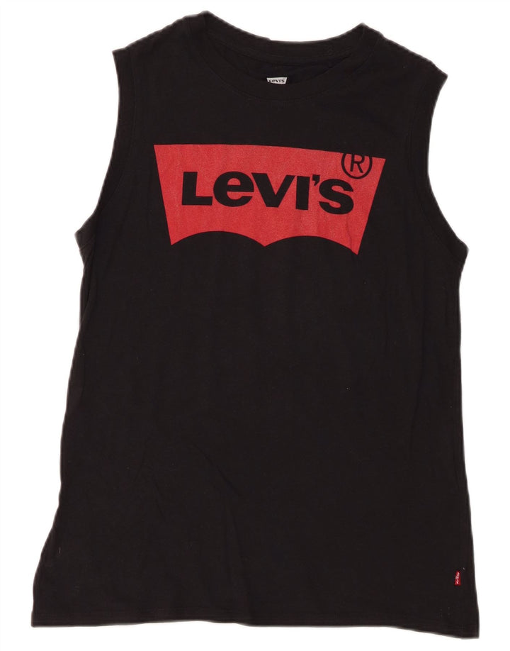 Levi's Kvinder Grafisk Vest Top UK 10 Lille Sort Bomuld