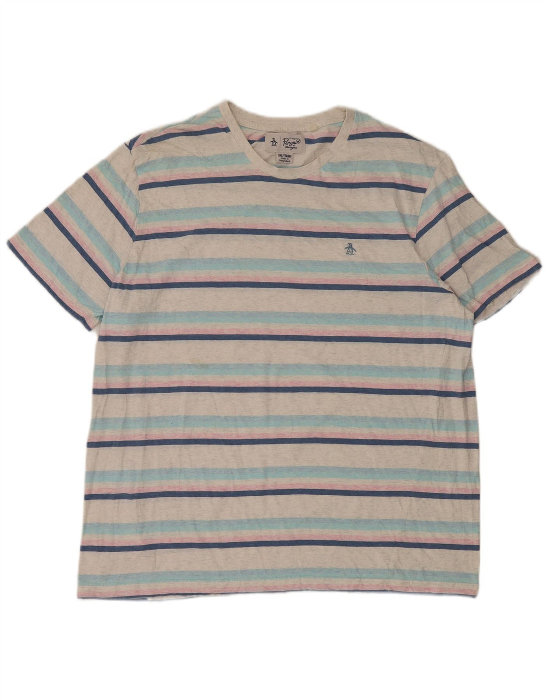 Penguin Herre T-Shirt Top 2XL Hvidstribet bomuld